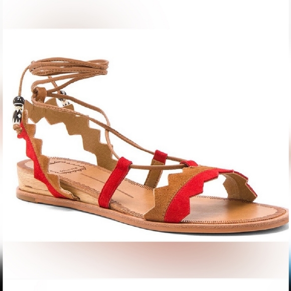 Dolce Vita Shoes - Dolce Vita Pedro Red Tan Suede Boho Wrap Sandals Size 8.5